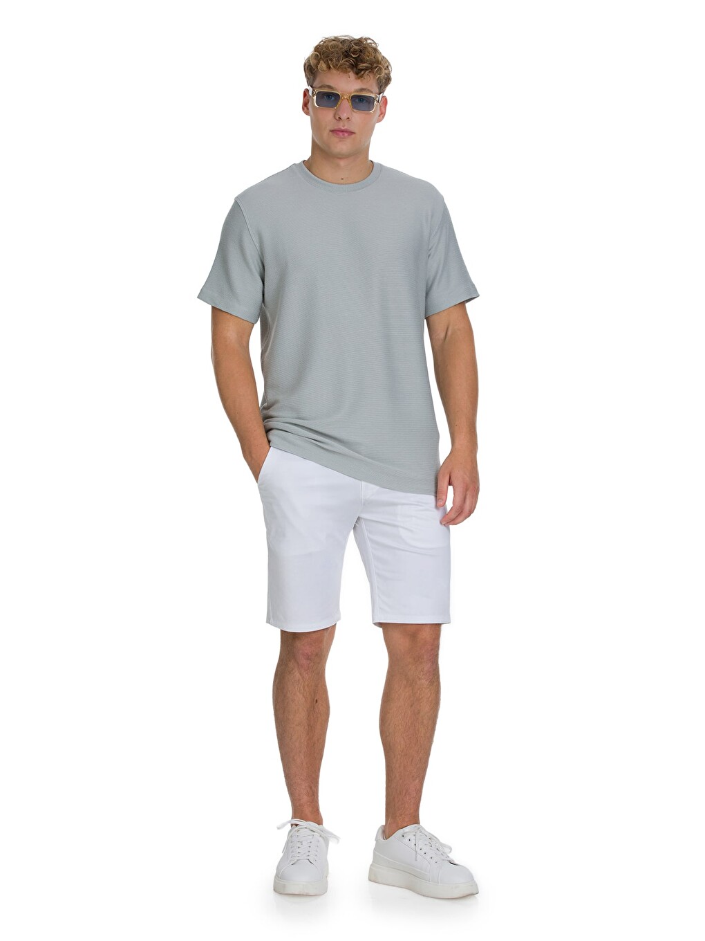 Gri Regular Fit Bisiklet Yaka Basic Tişört-1