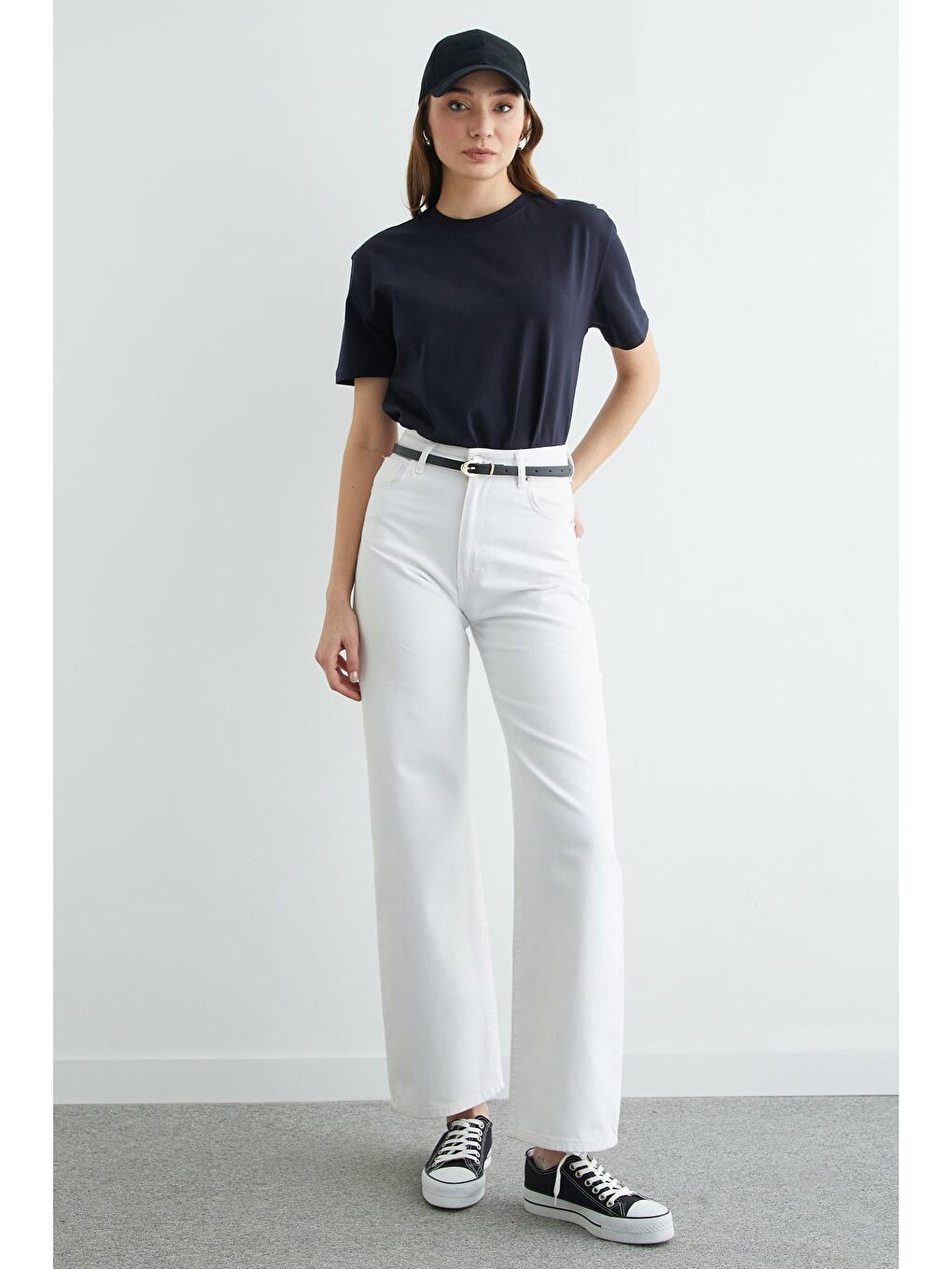 Lacivert Basic Bisiklet Yaka Tişört-1