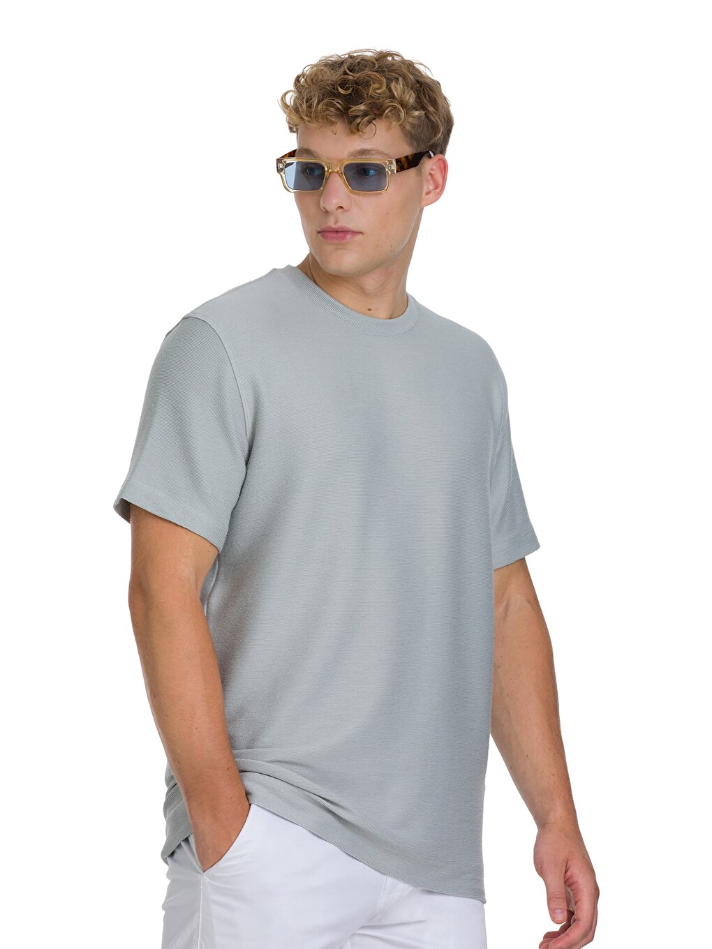 Gri Regular Fit Bisiklet Yaka Basic Tişört-2
