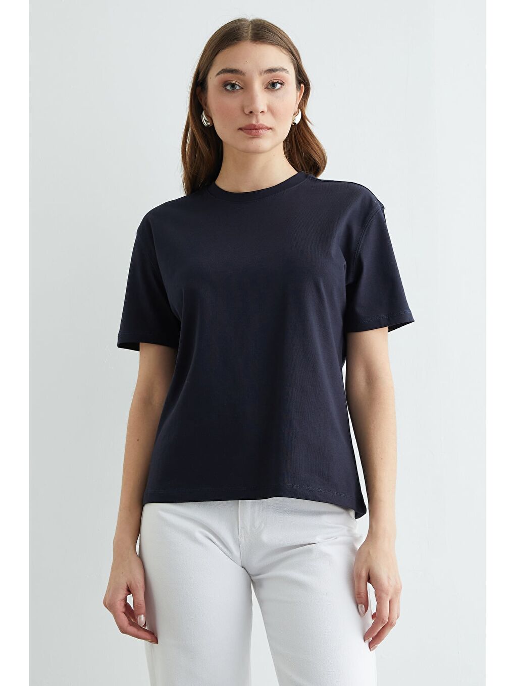 Lacivert Basic Bisiklet Yaka Tişört-2