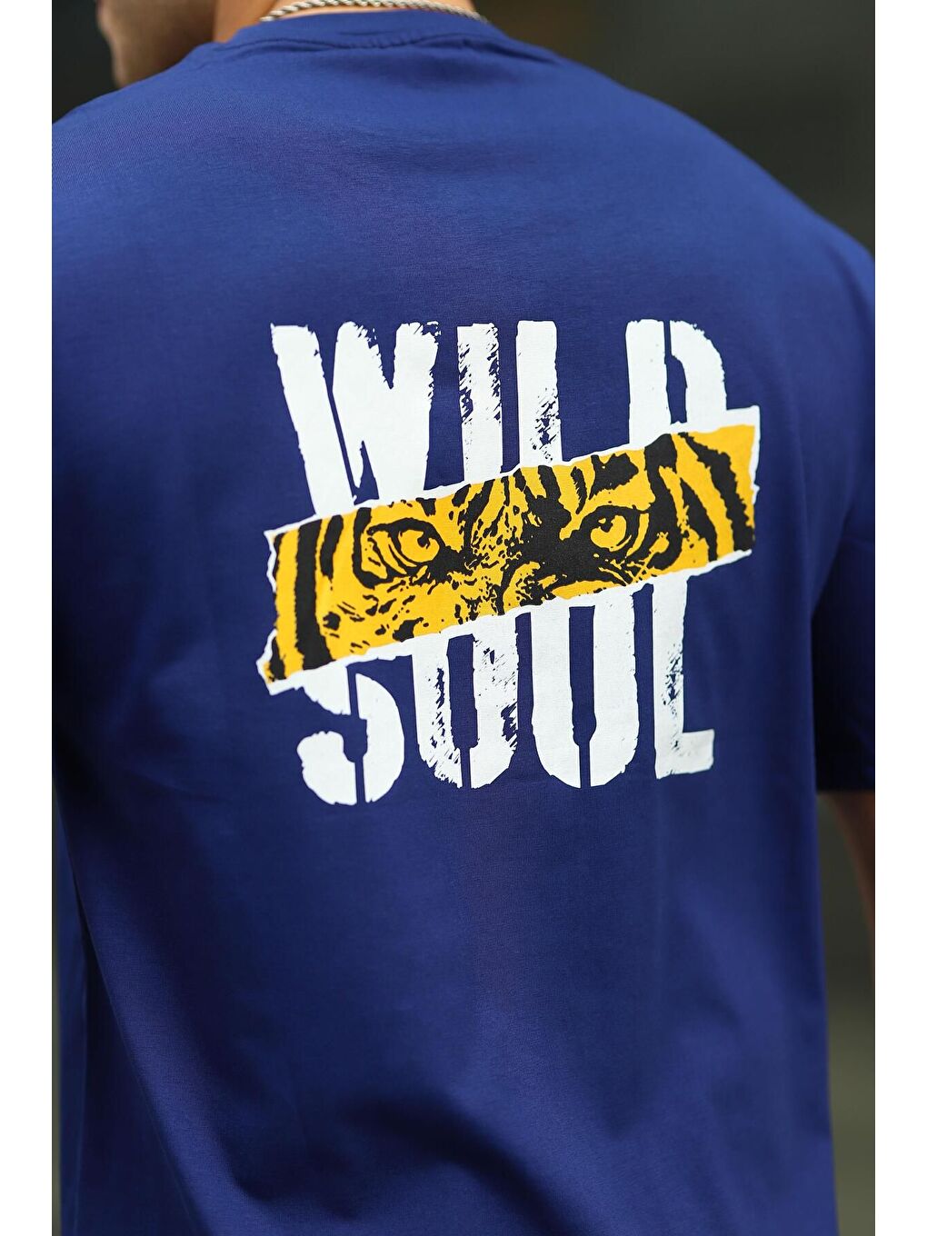 Lacivert Erkek Wild Soul Baskılı Oversize Tshirt-1