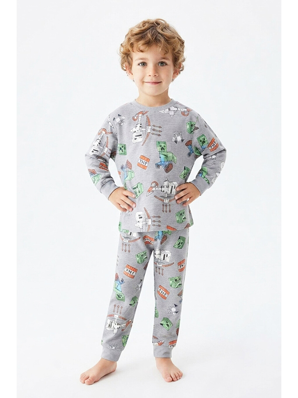 Gri Erkek Çocuk %100 Pamuk Pijama Takımı 9-36ay 12737ıs