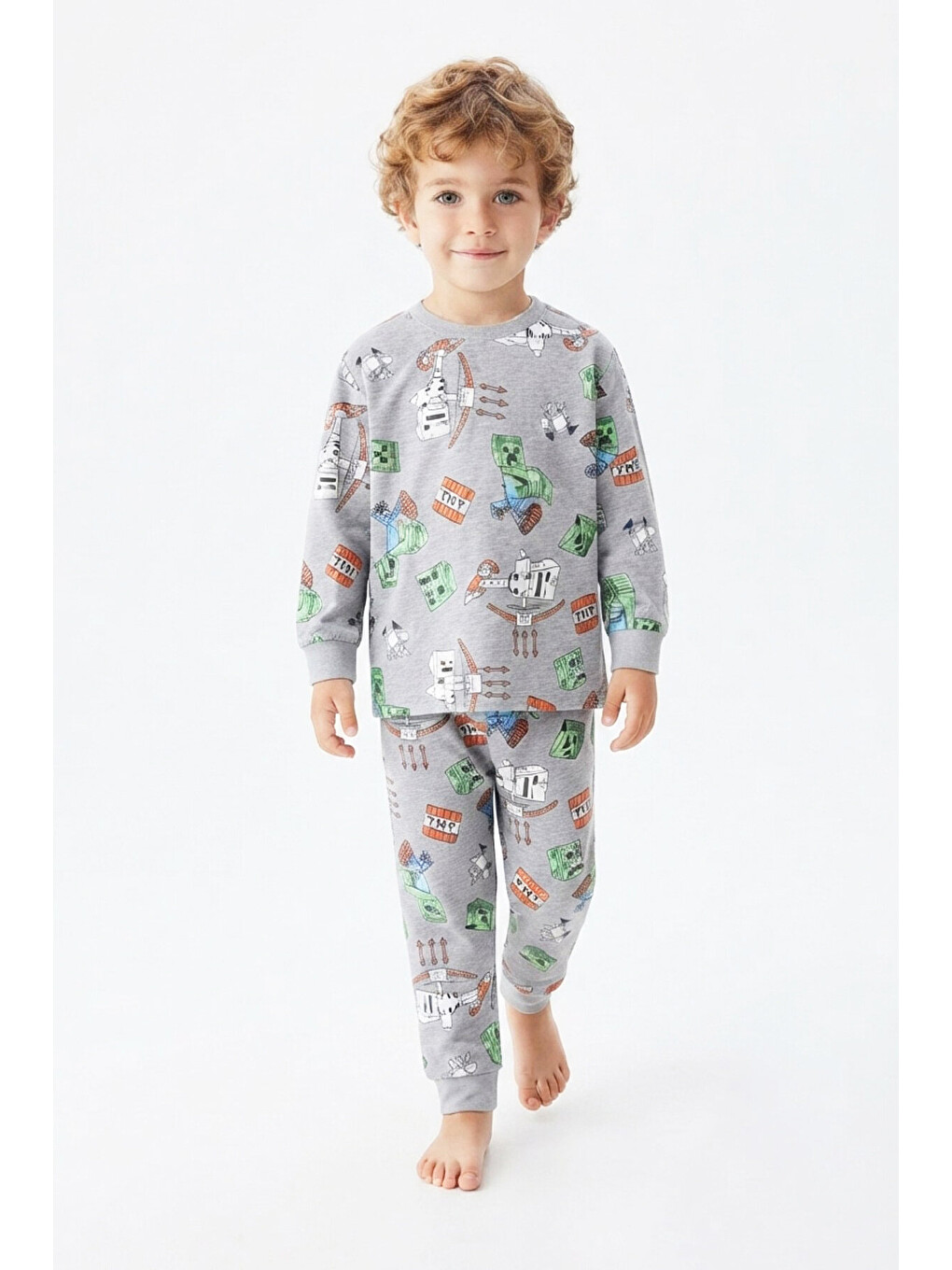 Gri Erkek Çocuk %100 Pamuk Pijama Takımı 9-36ay 12737ıs-1