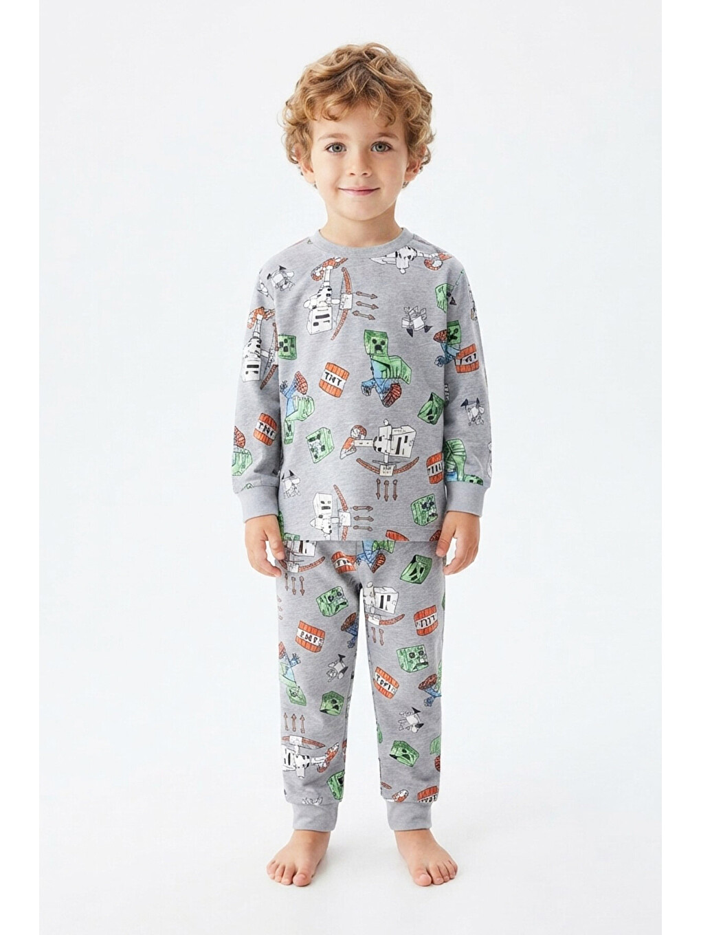 Gri Erkek Çocuk %100 Pamuk Pijama Takımı 9-36ay 12737ıs-2