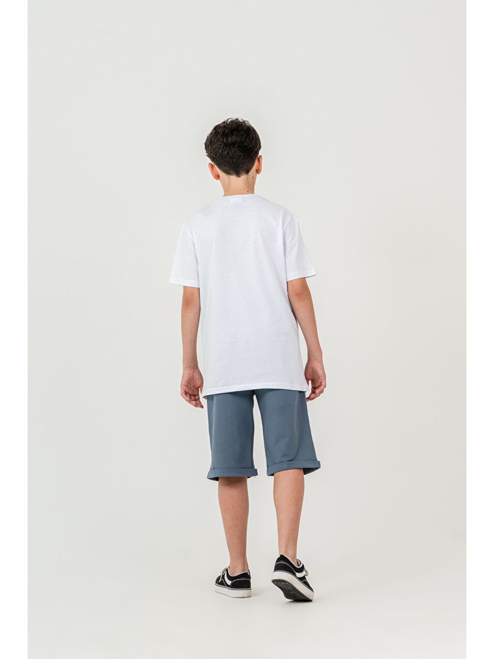 Gri Ön Orta Baskılı Duble Paçalı Erkek Çocuk Şort - Tişört Takımı-4