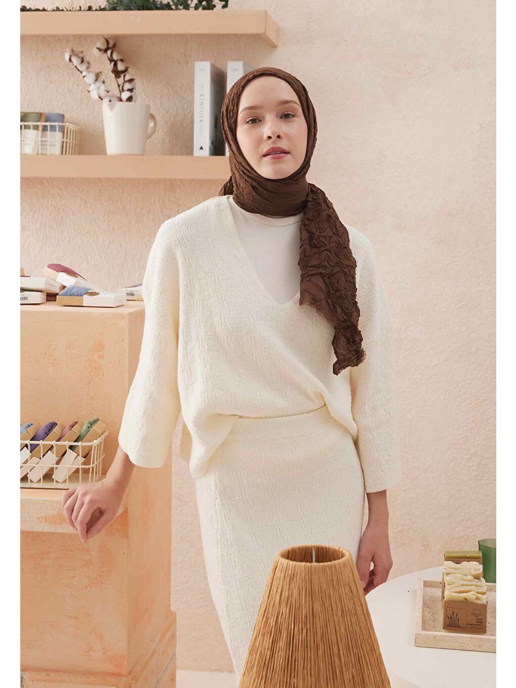 Kahverengi Vual Crash Şal Çikolata-1