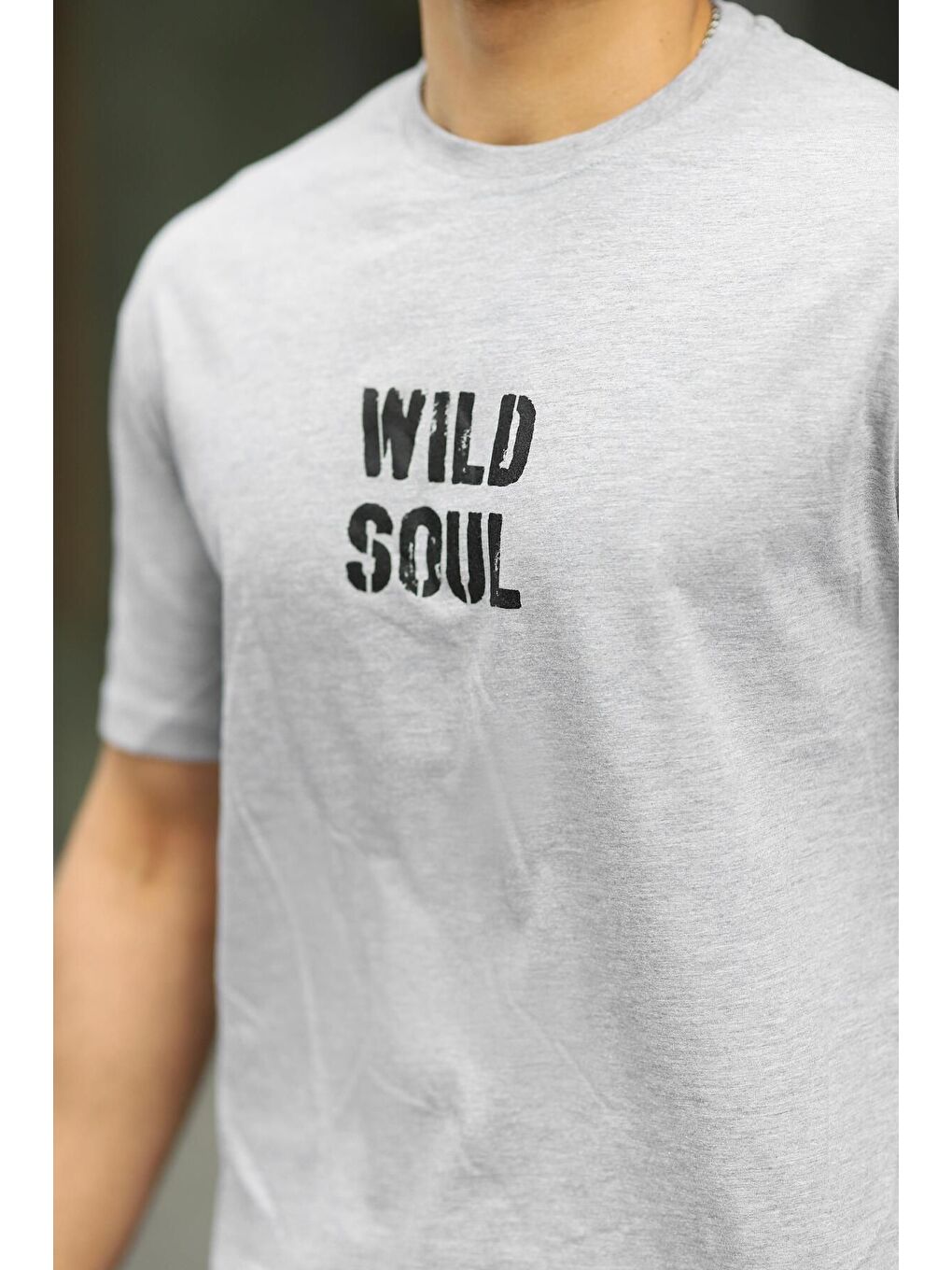 Gri Erkek Wild Soul Baskılı Oversize Tshirt-1