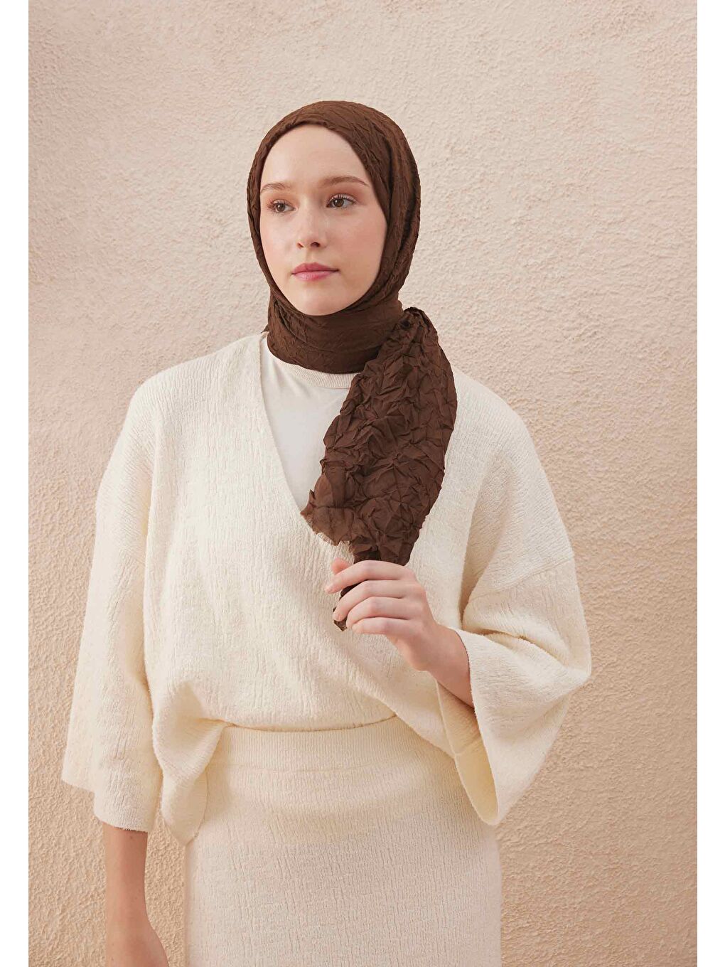 Kahverengi Vual Crash Şal Çikolata-2