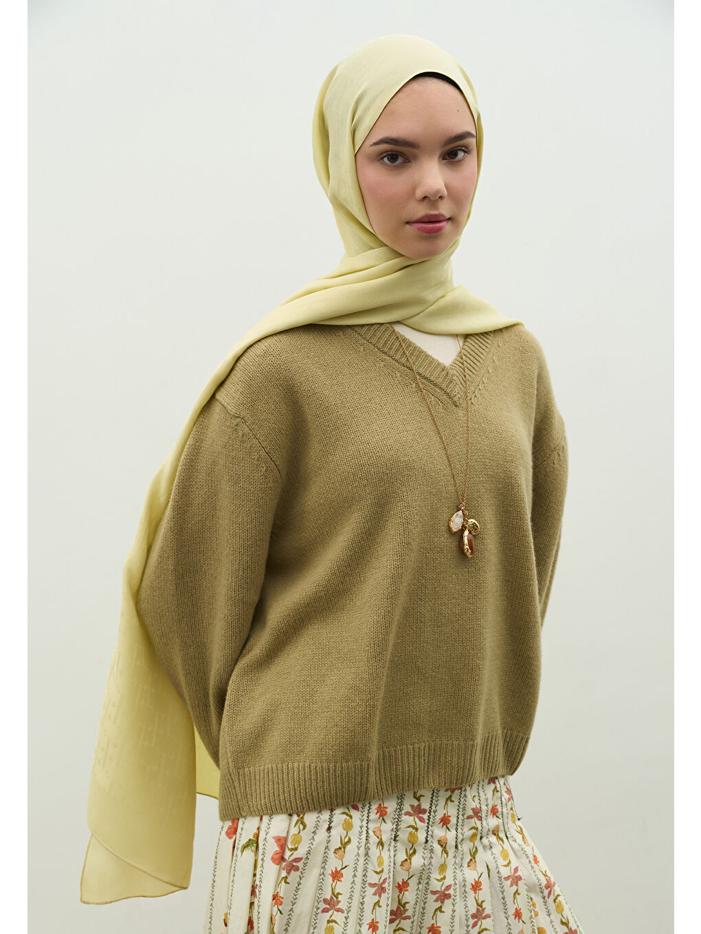 Sarı MONOGRAM PAMUK FLOŞ JAKARLI ŞAL SOFT SARI-1