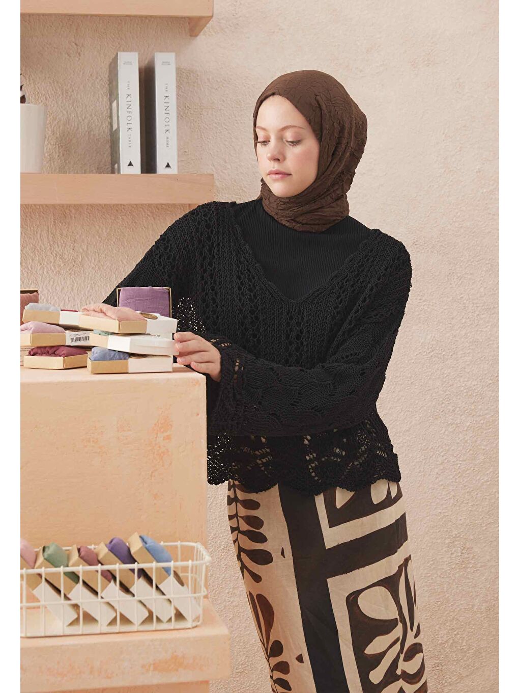 Kahverengi Vual Crash Şal Kakao-1