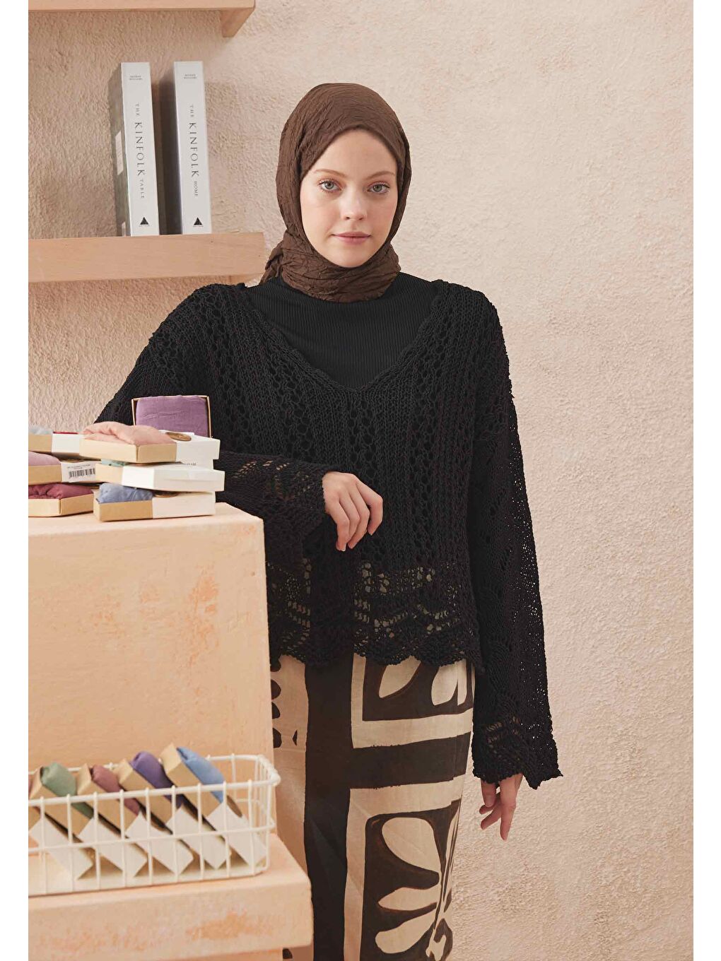 Kahverengi Vual Crash Şal Kakao-2