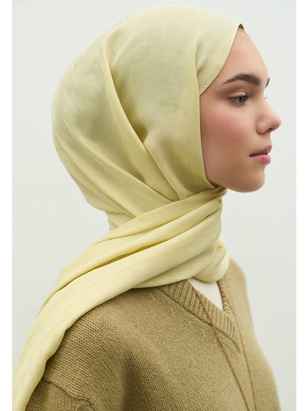 Sarı MONOGRAM PAMUK FLOŞ JAKARLI ŞAL SOFT SARI-3