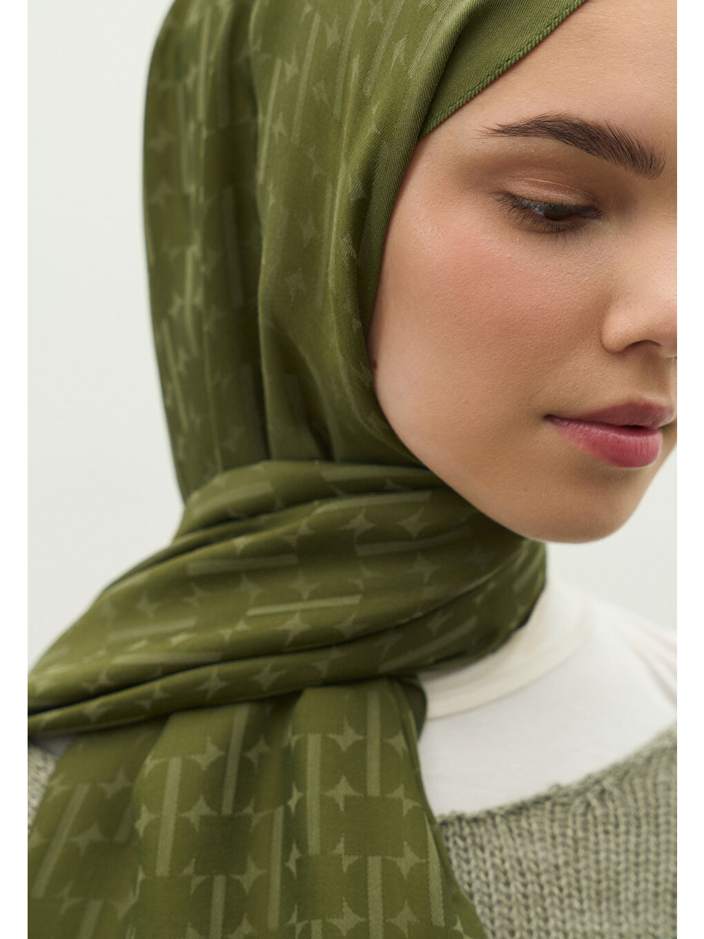 Haki MONOGRAM PAMUK FLOŞ JAKARLI ŞAL ASKERİ HAKİ-3