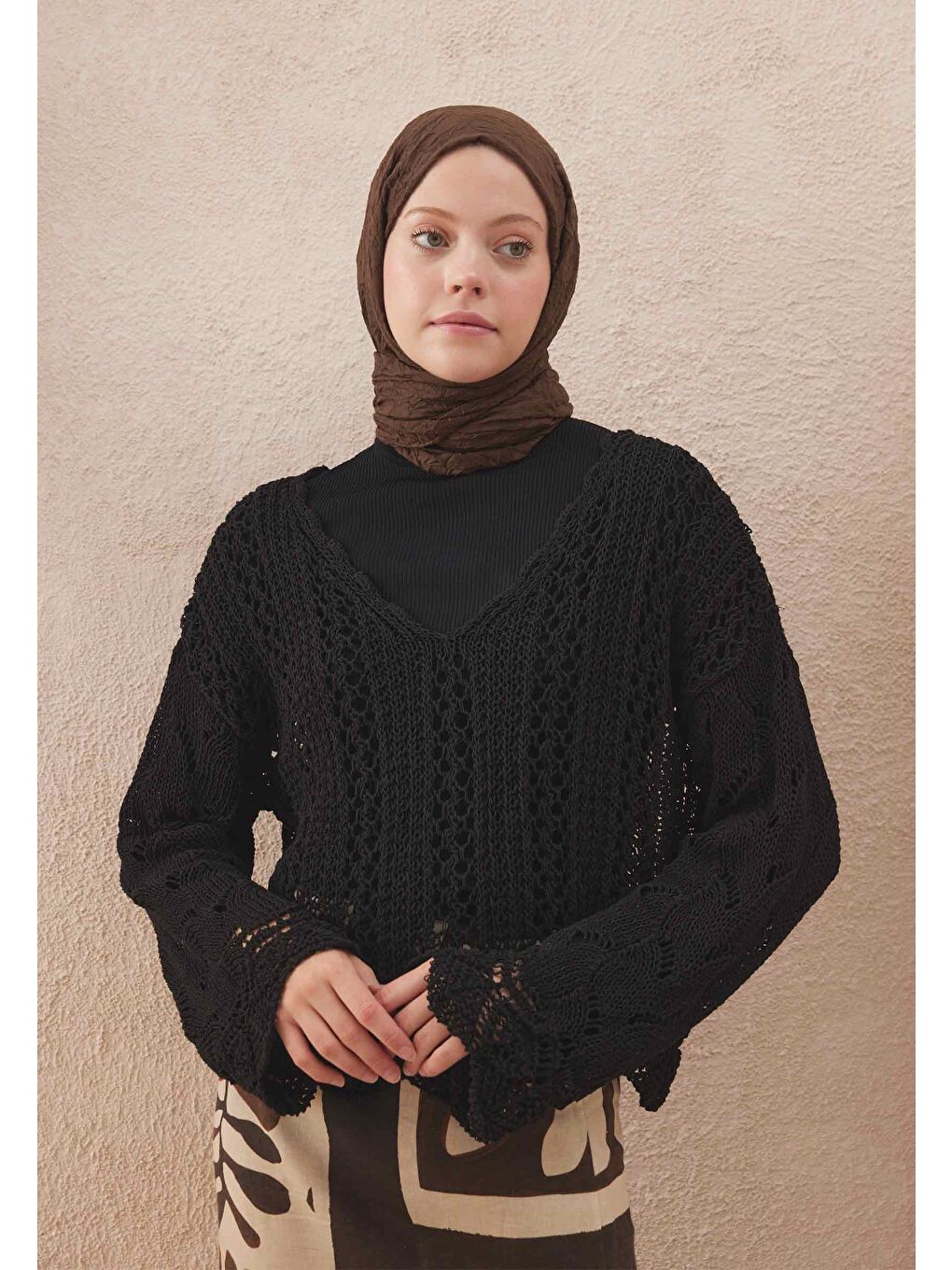 Kahverengi Vual Crash Şal Kakao-3