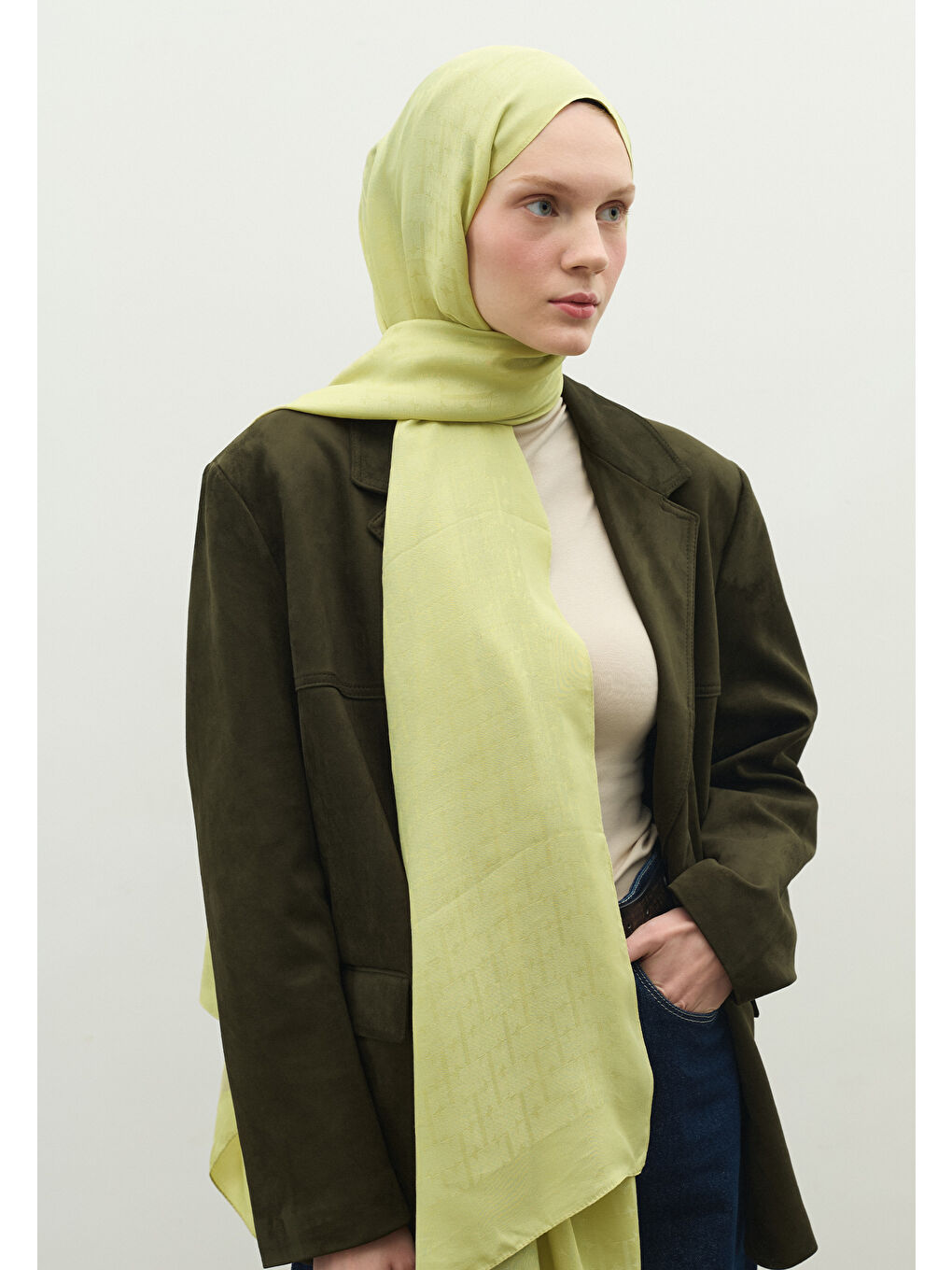 Yeşil MONOGRAM PAMUK FLOŞ JAKARLI ŞAL ADAÇAYI-1