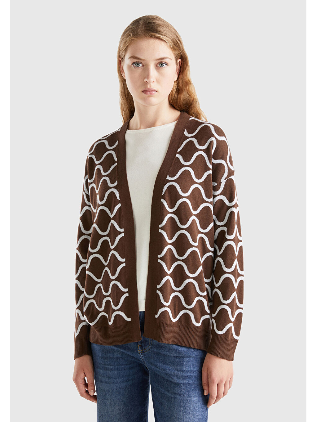 Kadın Kahverengi 100 Pamuk Baklava Desenli Hırka