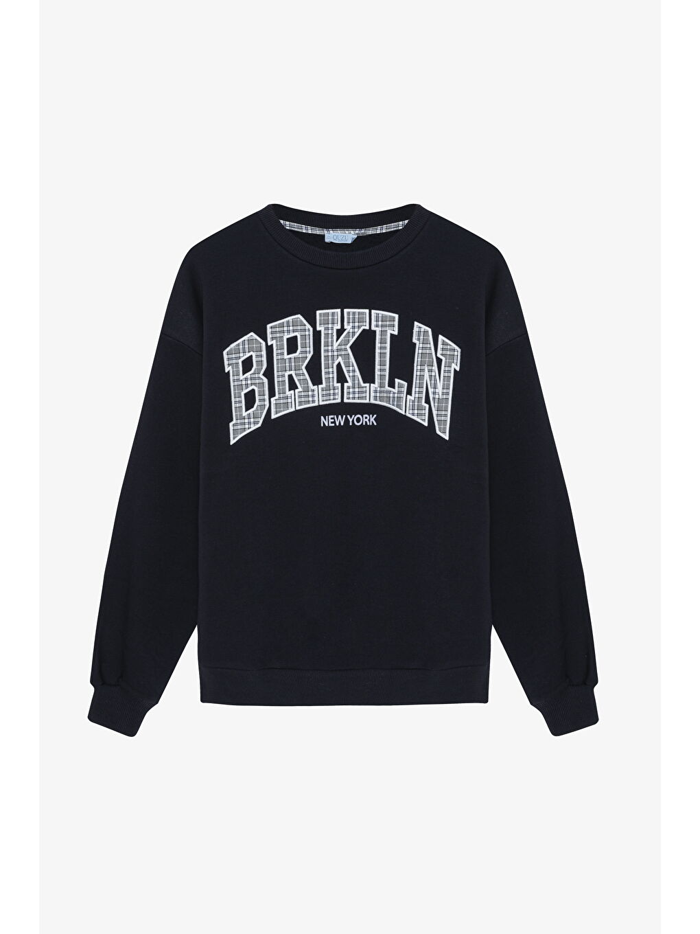 Yazı Detayı Ekose Desenli Oversize Sweatshirt Lacivert