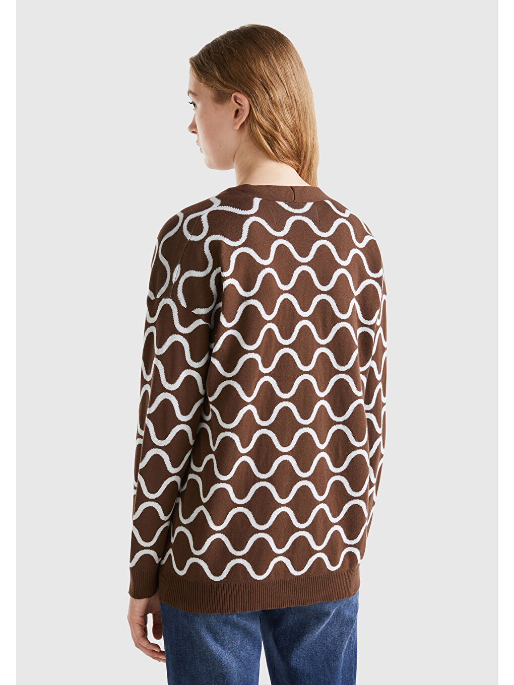 Kadın Kahverengi 100 Pamuk Baklava Desenli Hırka-2