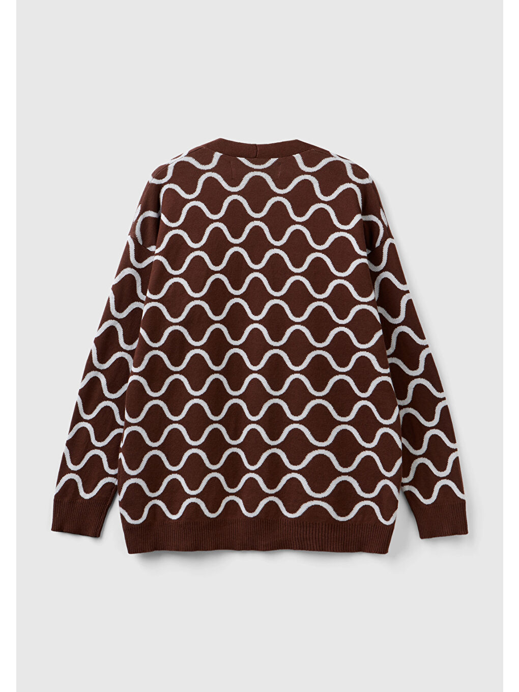 Kadın Kahverengi 100 Pamuk Baklava Desenli Hırka-3