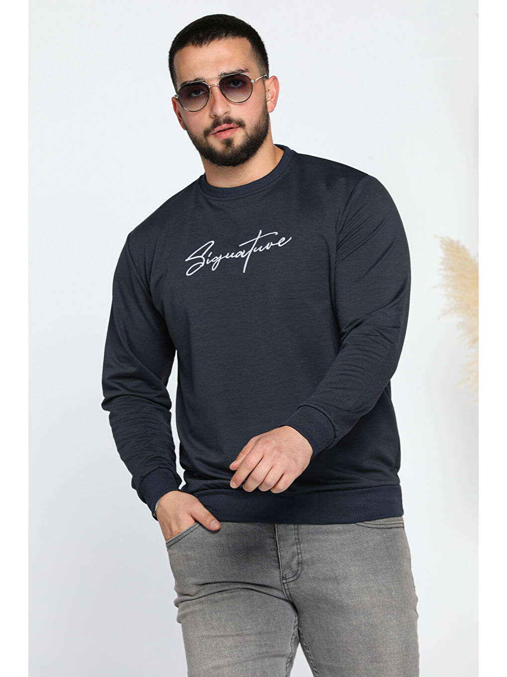 Mishar İtalia Lacivert Erkek Bisiklet Yaka Ön Nakışlı Sweatshirt - 3