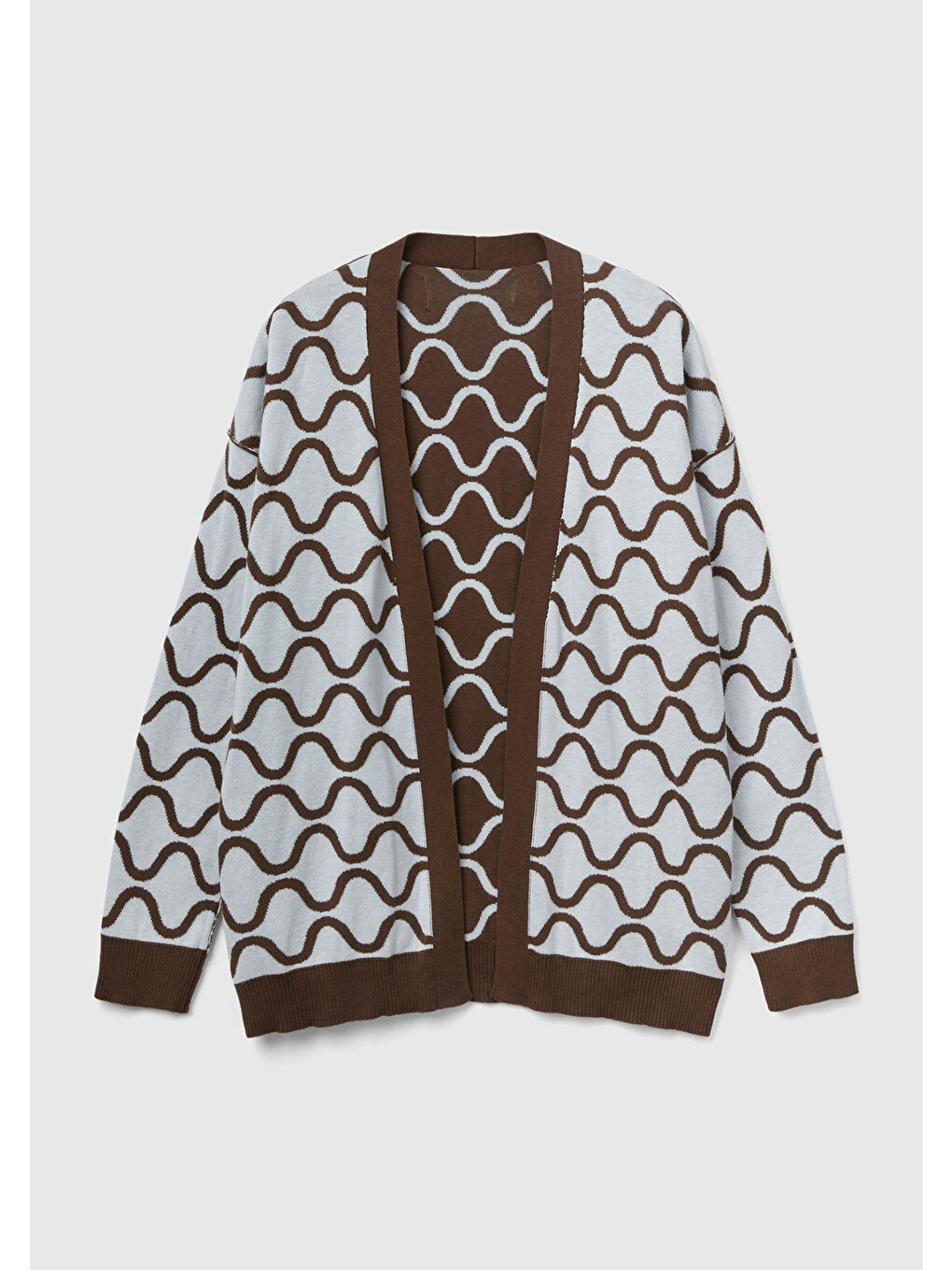 Kadın Kahverengi 100 Pamuk Baklava Desenli Hırka-6