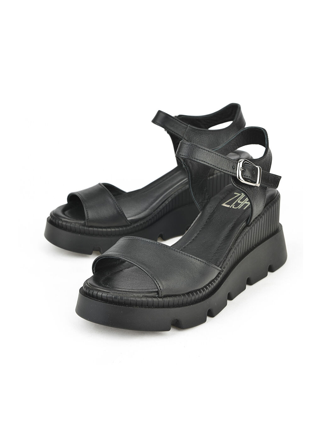 Kadın Hakiki Deri Dolgu Topuk Sandalet 1511020Z2003 Siyah