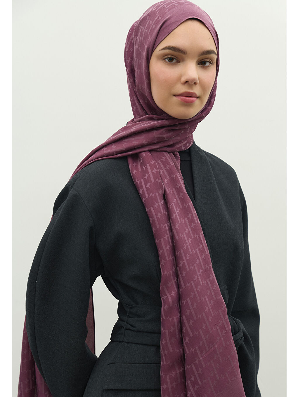 Lila MONOGRAM PAMUK FLOŞ JAKARLI ŞAL ŞAKAYIK-3