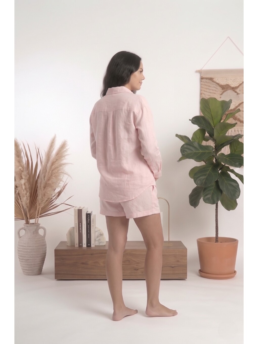 Pembe %100 Doğal Pamuk Rahat Kesim Hamile Ve Lohusa Poplin Gömlek-2