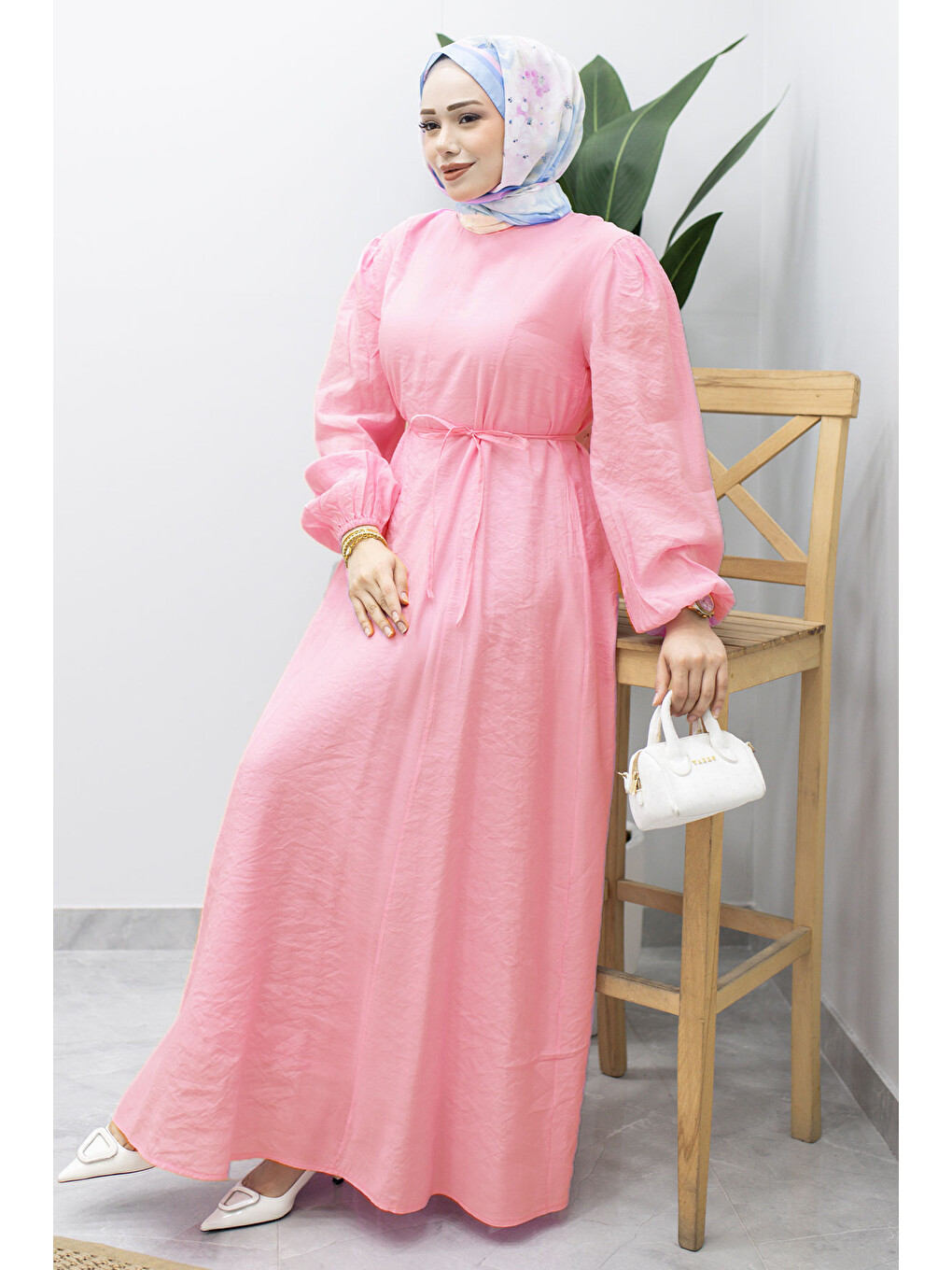 Lina Dikiş Ve Bağcık Detaylı Elbise TSD260223 Pembe-2