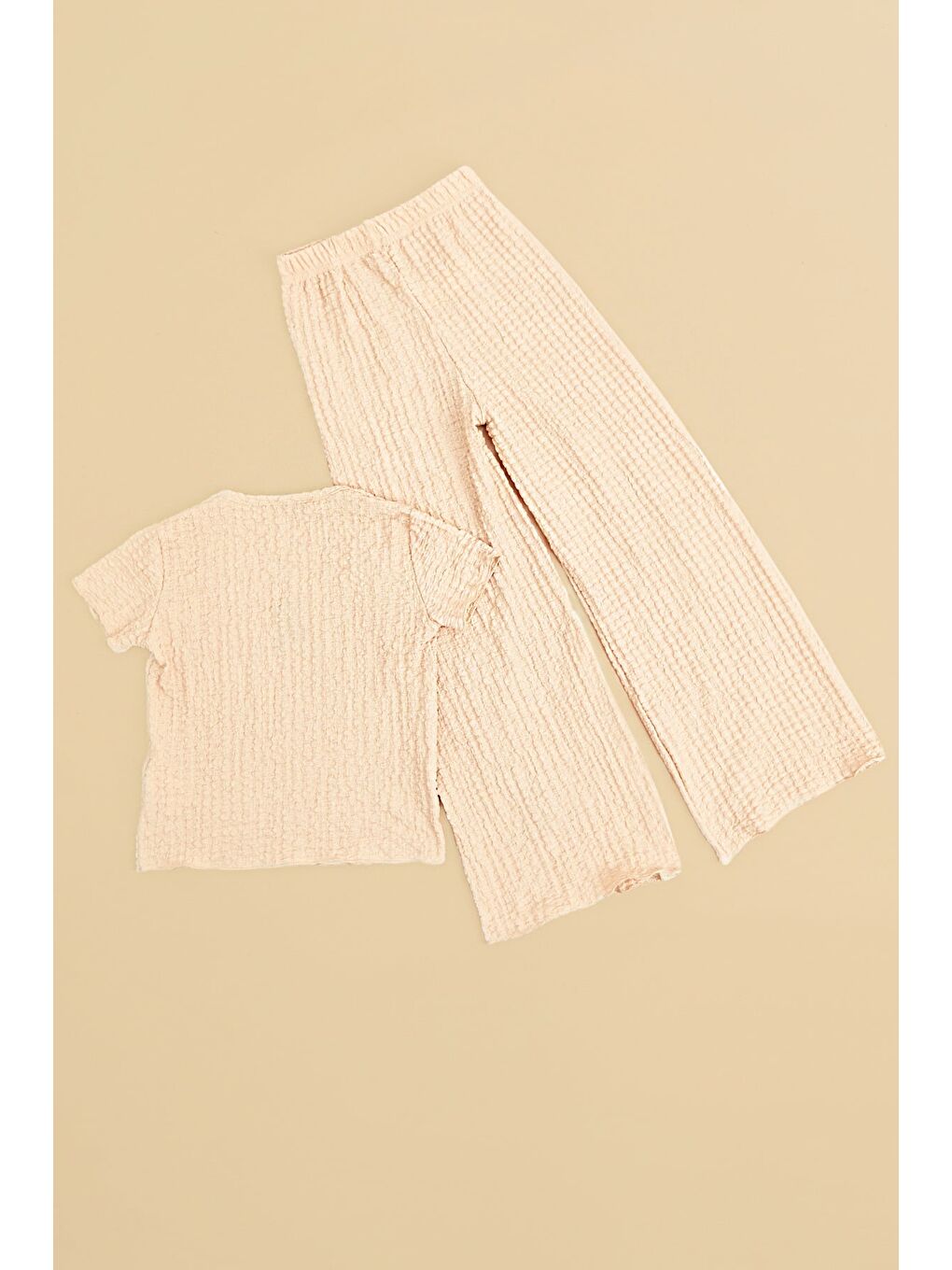 Bej Ayıcık Nakışlı Bürümcük Kumaş Kız Çocuk 2 Li Takım-1