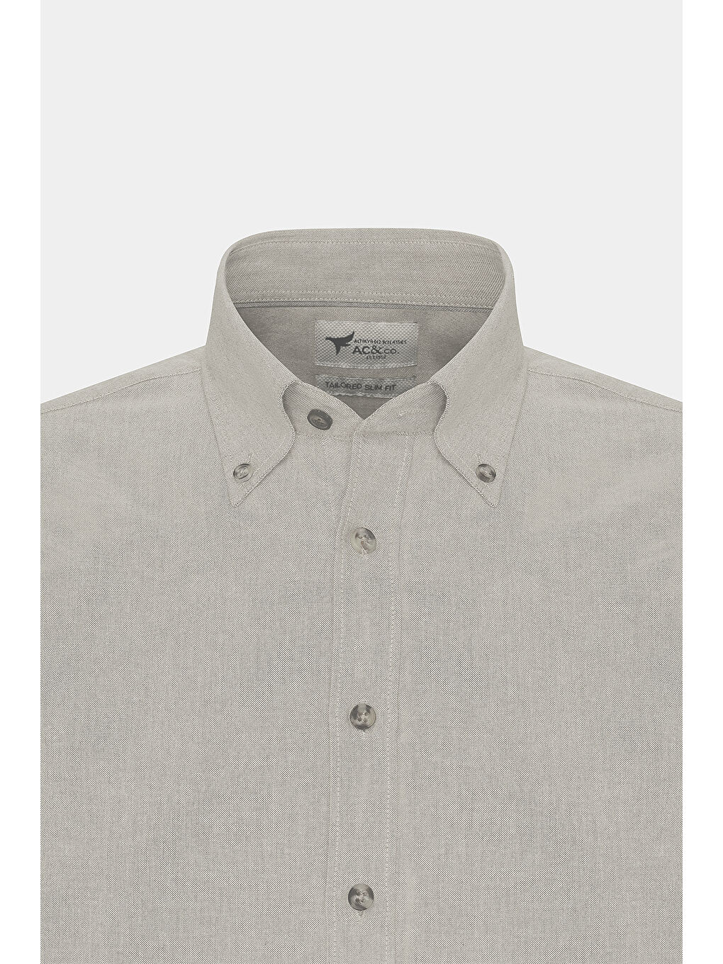 Erkek Bej Dar Kesim Düğmeli Yaka Pamuklu Oxford Gömlek-5