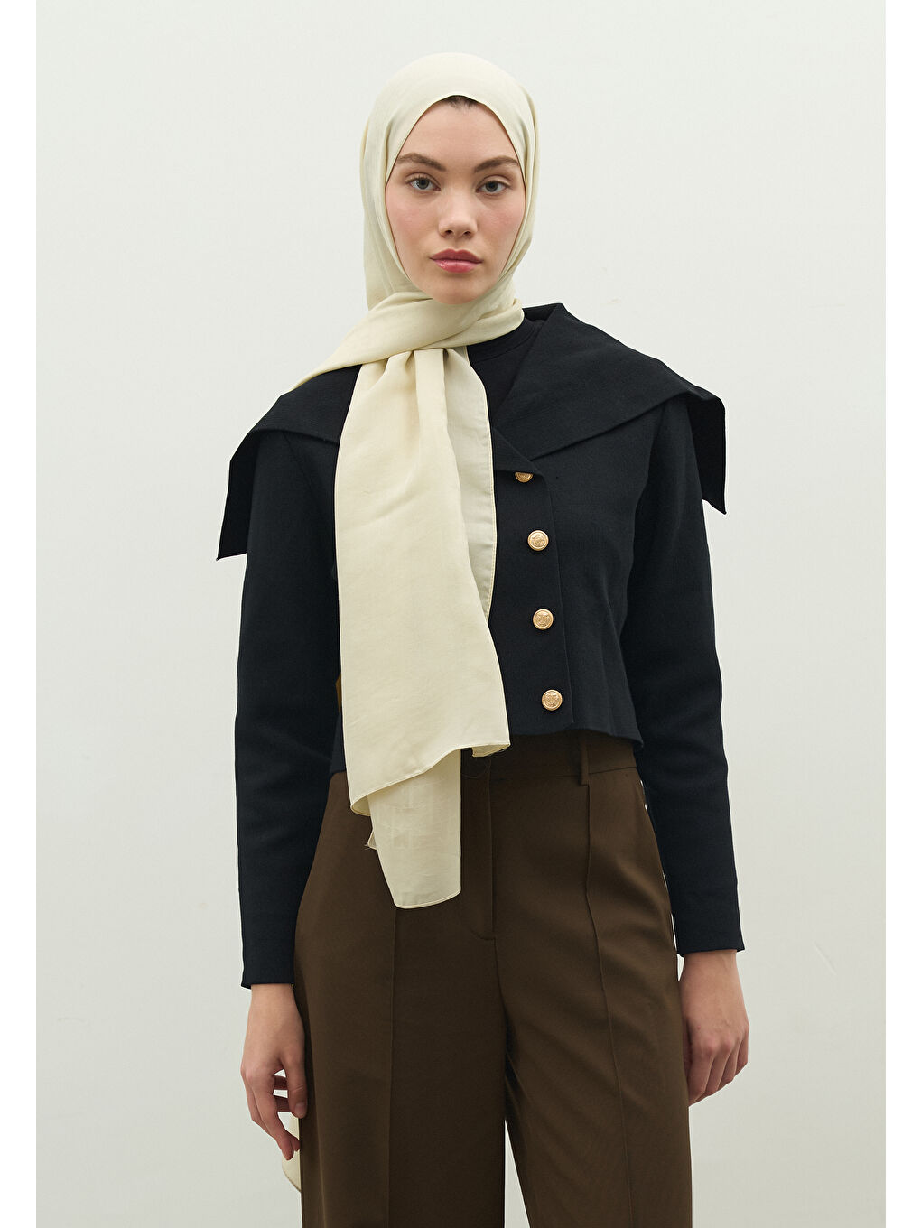 Bej MONOGRAM PAMUK FLOŞ JAKARLI ŞAL BEJ