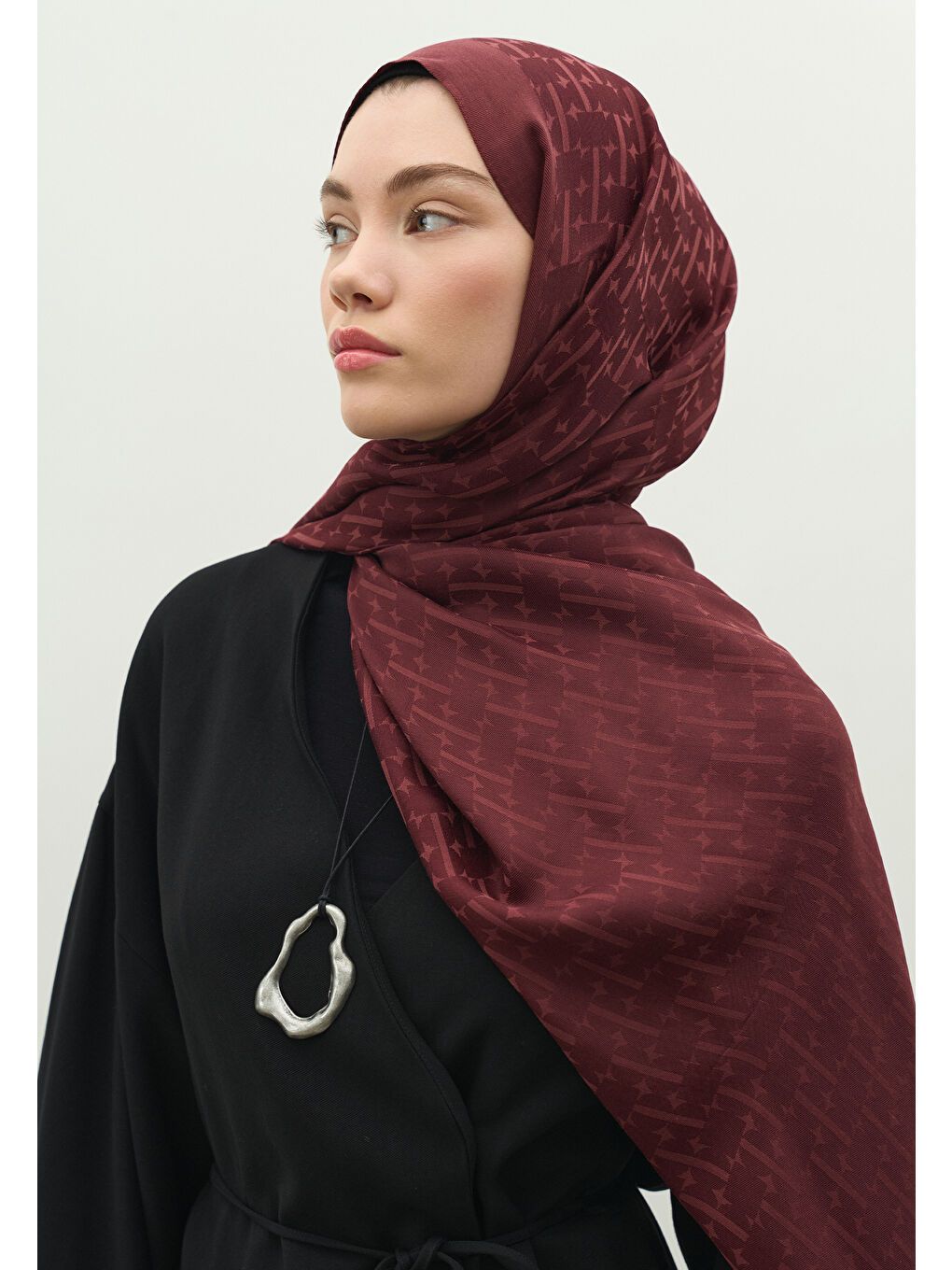 Bordo MONOGRAM PAMUK FLOŞ JAKARLI ŞAL ERİK ÇÜRÜĞÜ-1