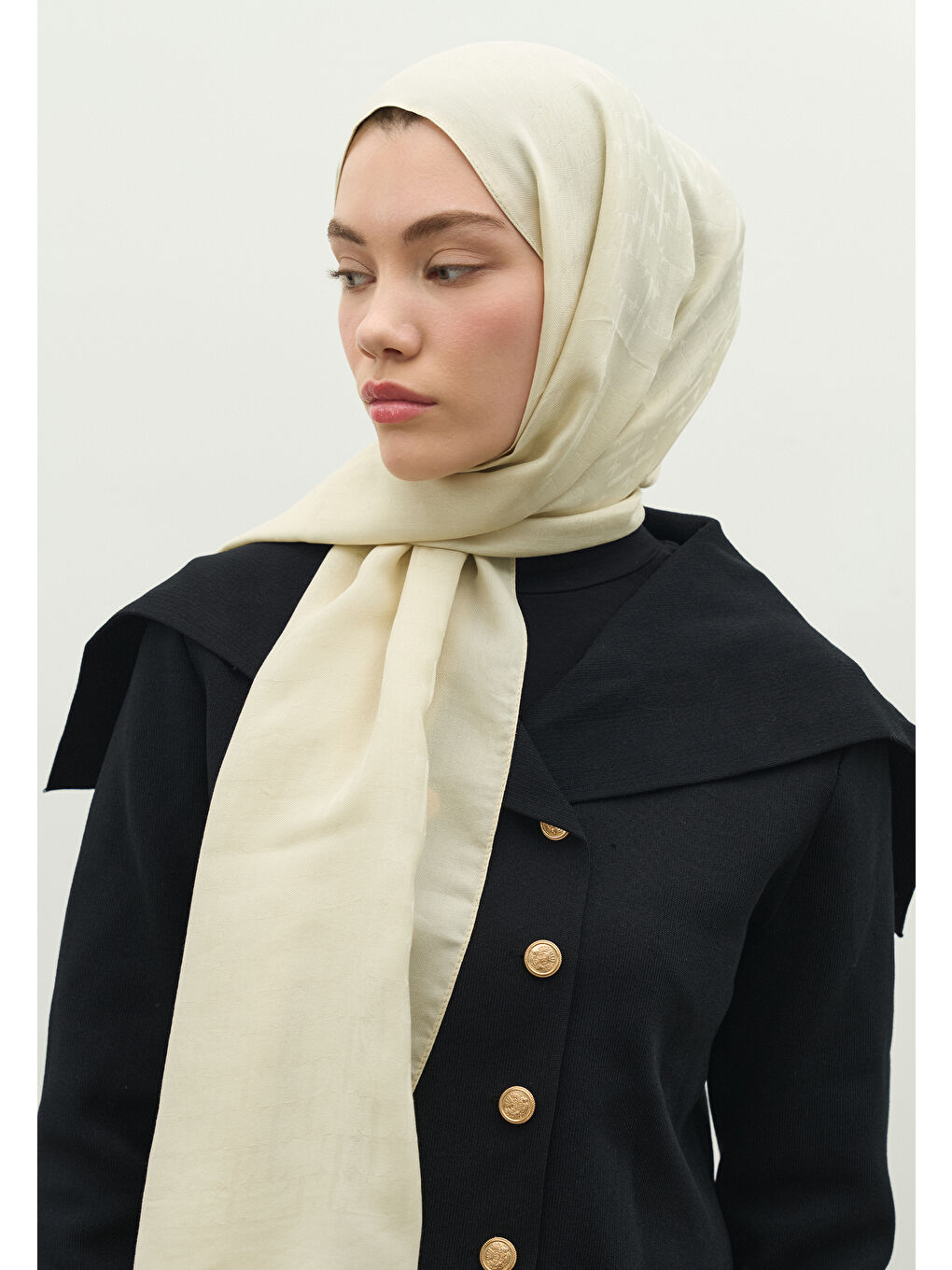 Bej MONOGRAM PAMUK FLOŞ JAKARLI ŞAL BEJ-1