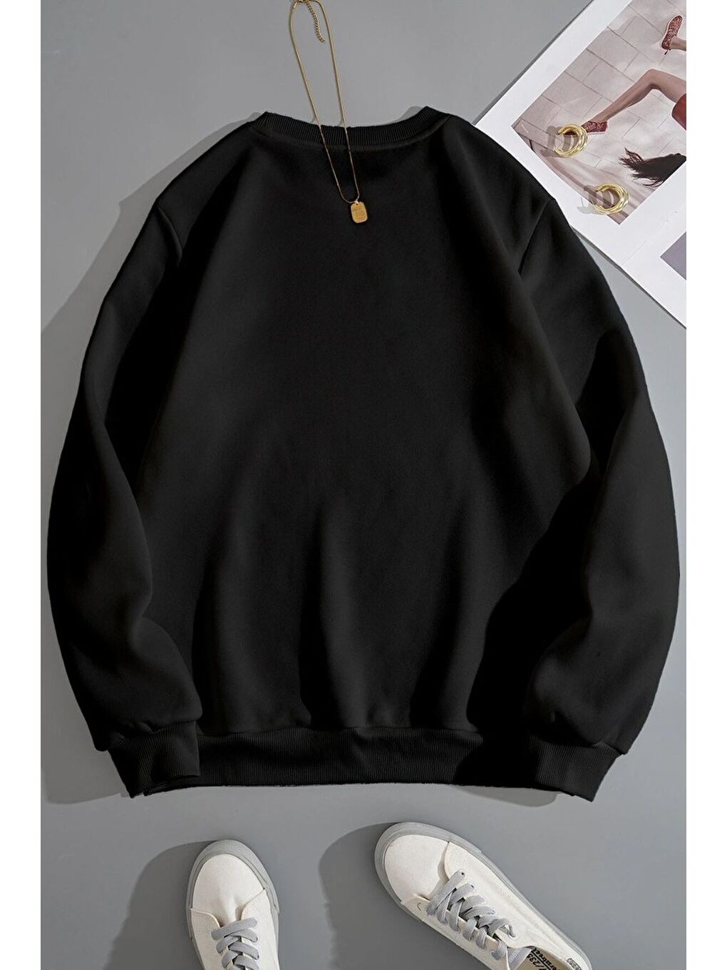 uyguntarz Siyah Unisex Baskılı Bisiklet Yaka Sweatshirt - 1