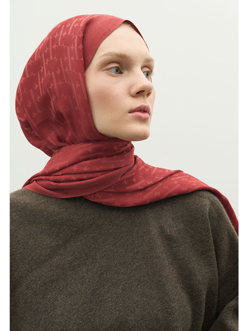 Kırmızı MONOGRAM PAMUK FLOŞ JAKARLI ŞAL SOFT KIRMIZI-2