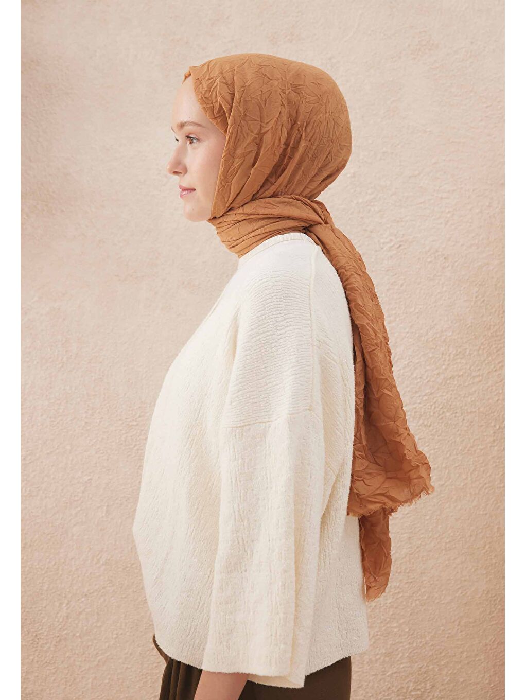 Bej Vual Crash Şal Tatlı Badem-3