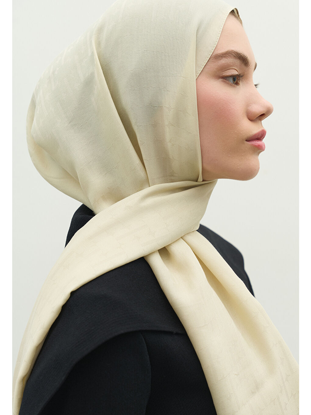 Bej MONOGRAM PAMUK FLOŞ JAKARLI ŞAL BEJ-3