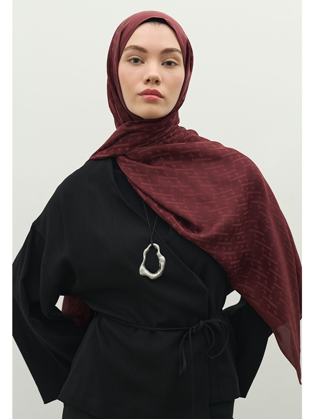 Bordo MONOGRAM PAMUK FLOŞ JAKARLI ŞAL ERİK ÇÜRÜĞÜ-2