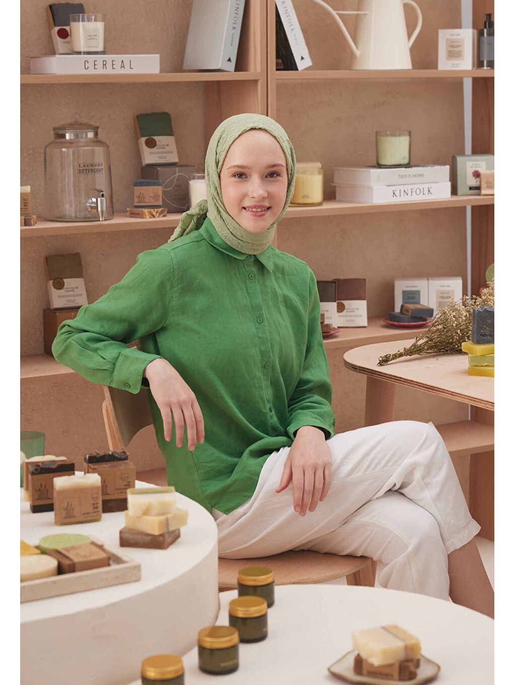 Vual Crash Şal Pastel Yeşil-1