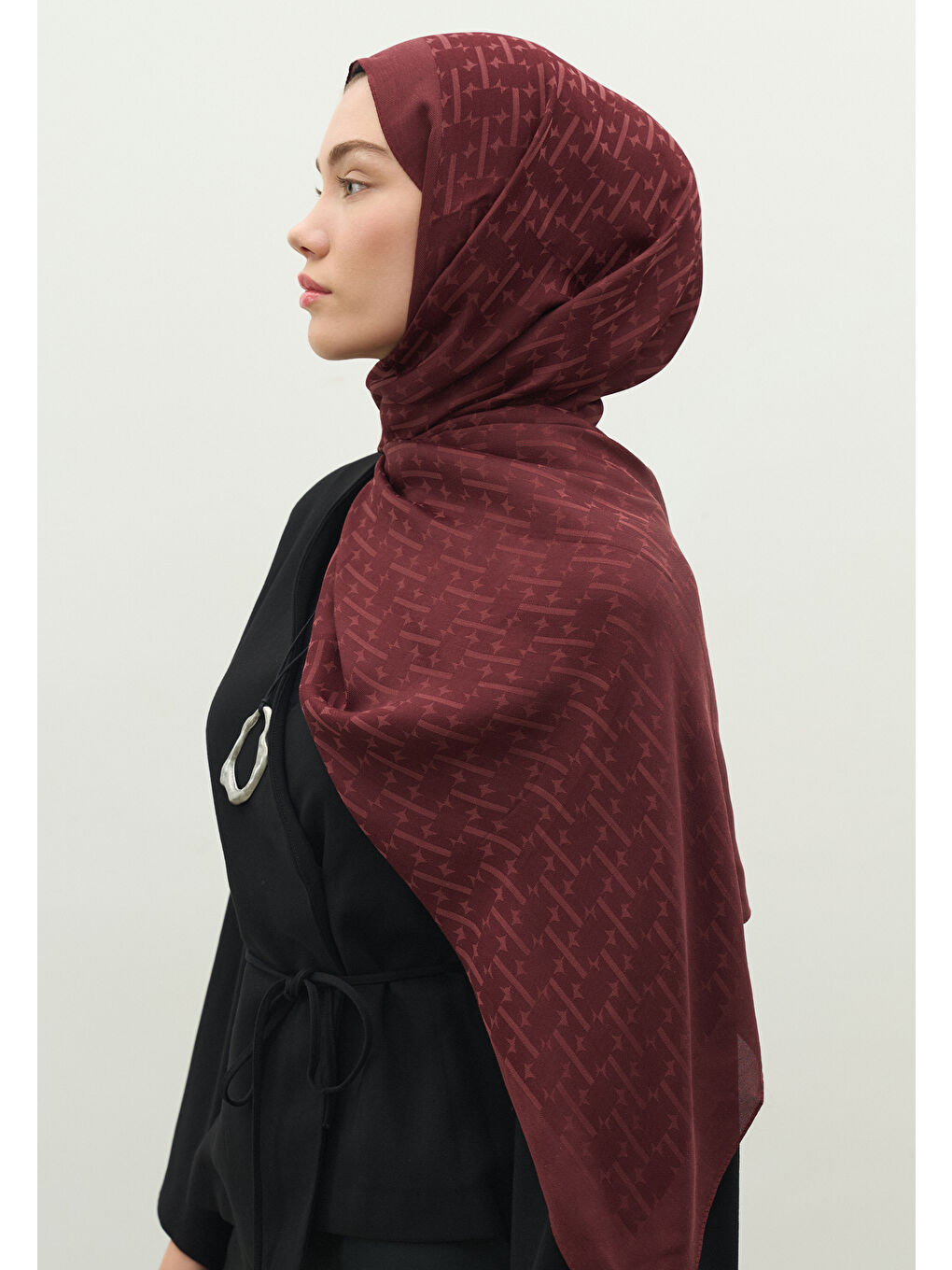 Bordo MONOGRAM PAMUK FLOŞ JAKARLI ŞAL ERİK ÇÜRÜĞÜ-3