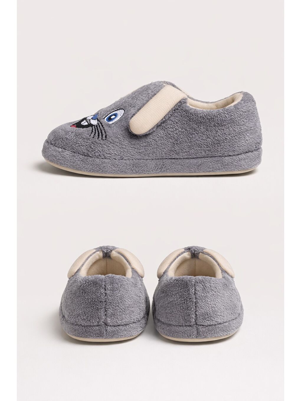 Gri Tavşanlı Çocuk Panduf Pelüş Okul Kreş Ev Ayakkabısı-1