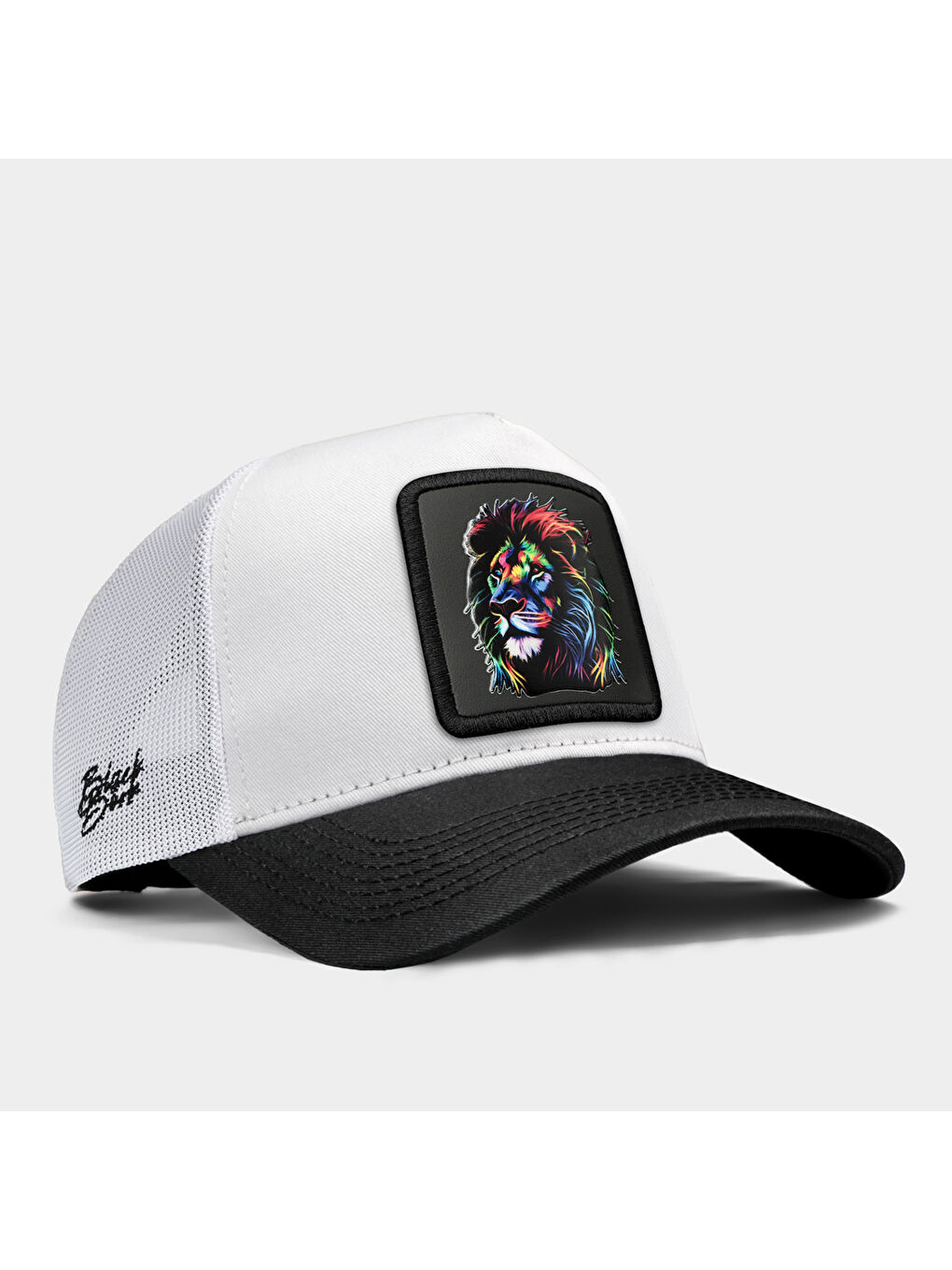 BlackBörk Kahverengi V1 Trucker Aslan - 7 Kod Logolu Unisex Siyah Siperli-Beyaz Şapka (Cap)