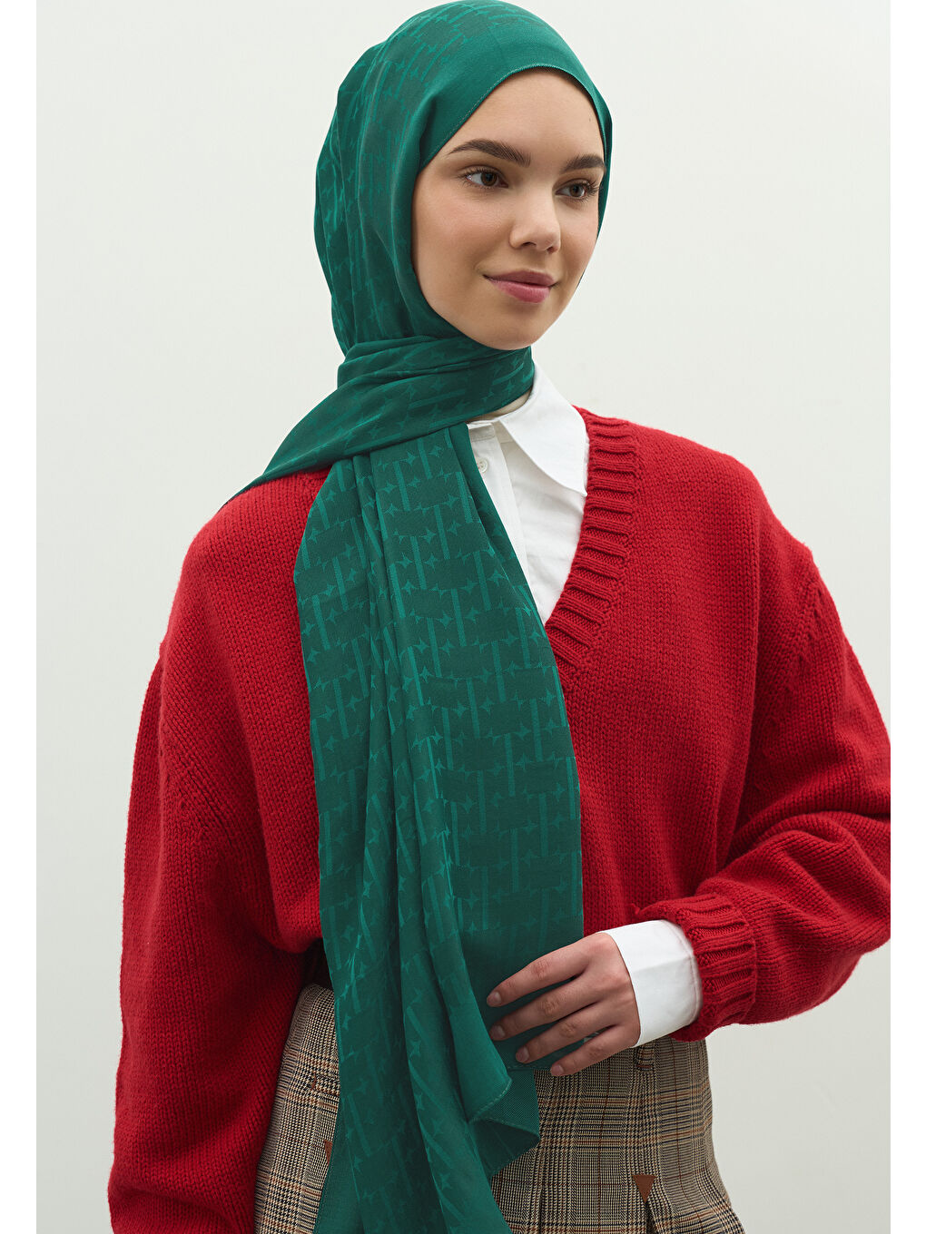 Petrol MONOGRAM PAMUK FLOŞ JAKARLI ŞAL PETROL-1