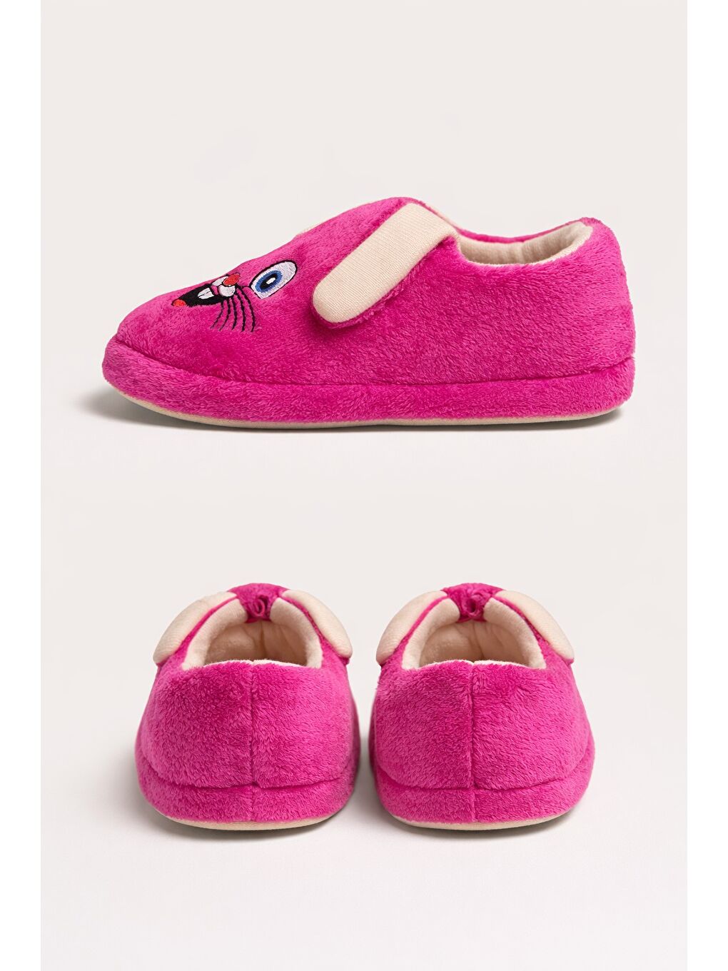 Fuşya Tavşanlı Çocuk Panduf Pelüş Okul Kreş Ev Ayakkabısı-1