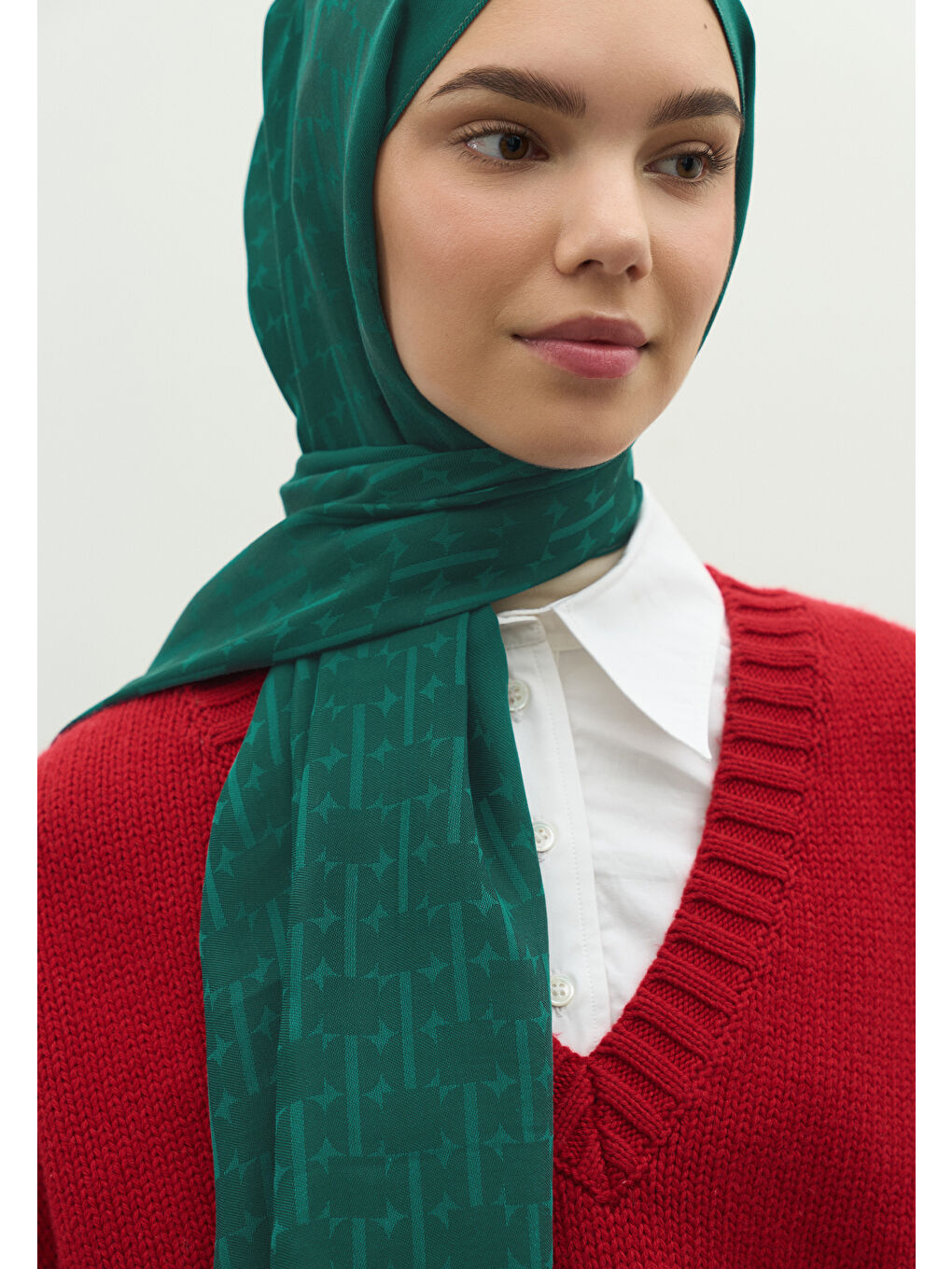 Petrol MONOGRAM PAMUK FLOŞ JAKARLI ŞAL PETROL-3