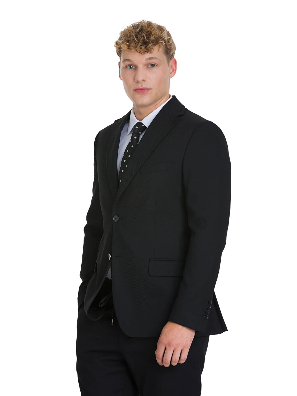 Siyah Slim Fit Mono Yaka Klasik Takım Elbise-2