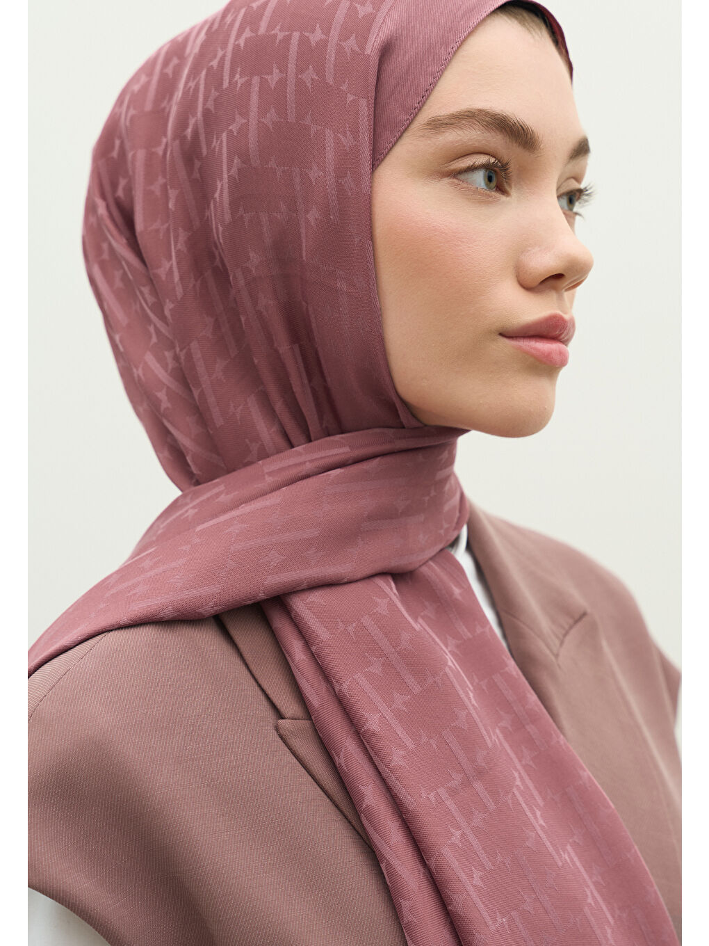 Pembe MONOGRAM PAMUK FLOŞ JAKARLI ŞAL GÜL KURUSU-3