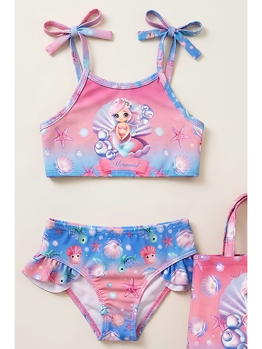 Fuşya Kız Çocuk Çantalı 3'lü Mayo Takımı (Çanta+Mayo+Bikini) 3-10 Yaş 12648N-2