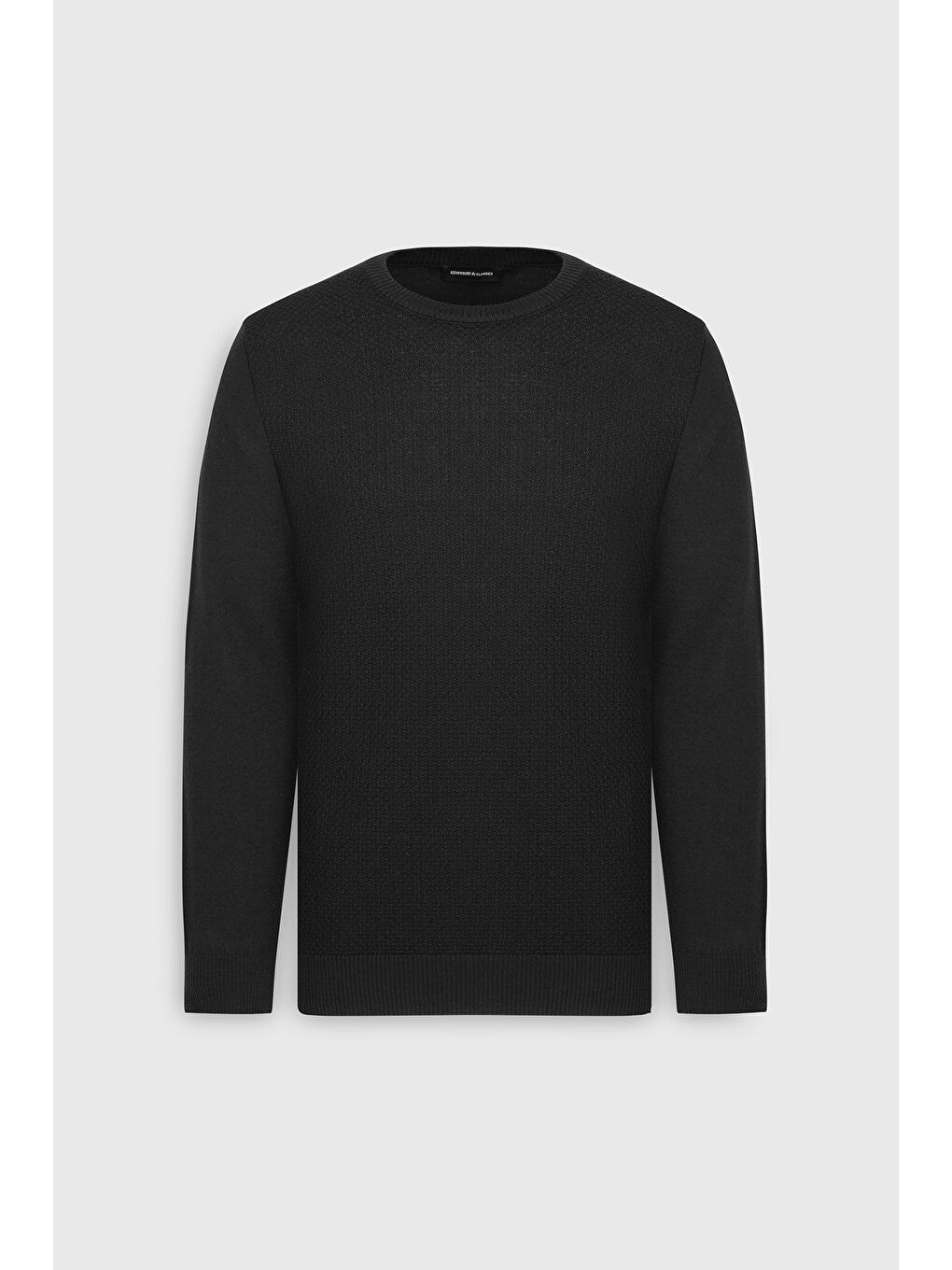 Erkek Siyah Pamuklu Standart Fit Normal Kesim Bisiklet Yaka Jakarlı Triko Kazak-6